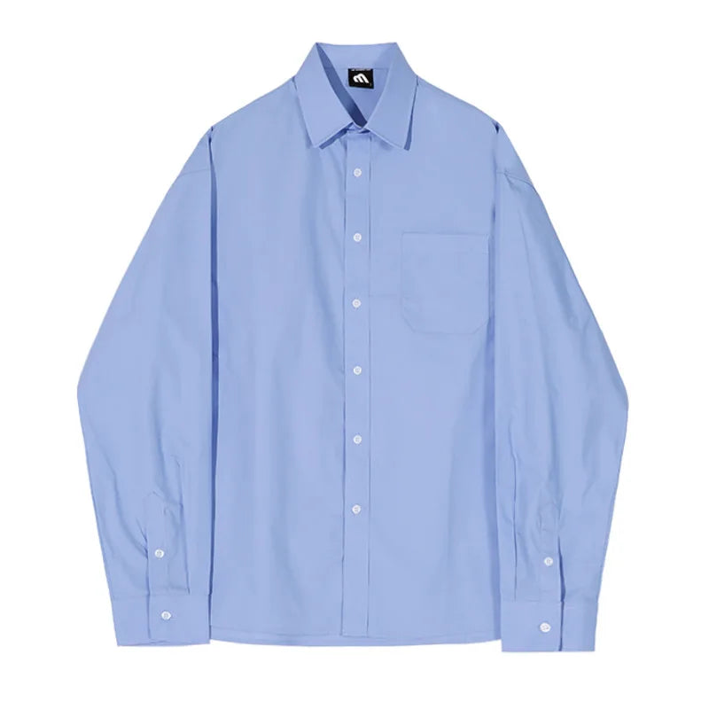 saferido Turn Down Collar Men Shirt Personality Solid Color Male Shirts Niche Design Men's Wear 2024 Spring Korean Streetwear