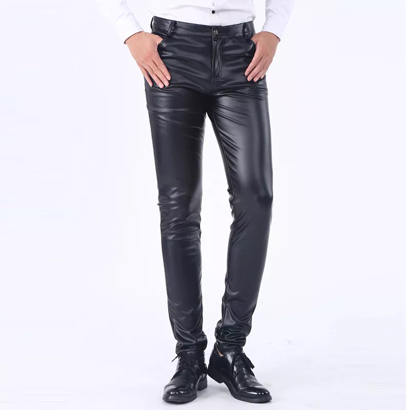 saferido Men's Leather Pants Spring Autumn Slim Fit Elastic Style Male Fashion PU Leather Trousers Moto Pants Solid Color Casual Bottoms