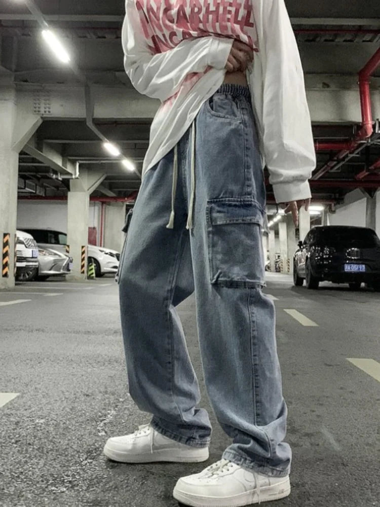 saferido Unisex Workwear Jeans Men Hip Hop Streetwear Denim Pants Spring Autumn Chic Hong Kong Style Wide Leg Straight Trousers