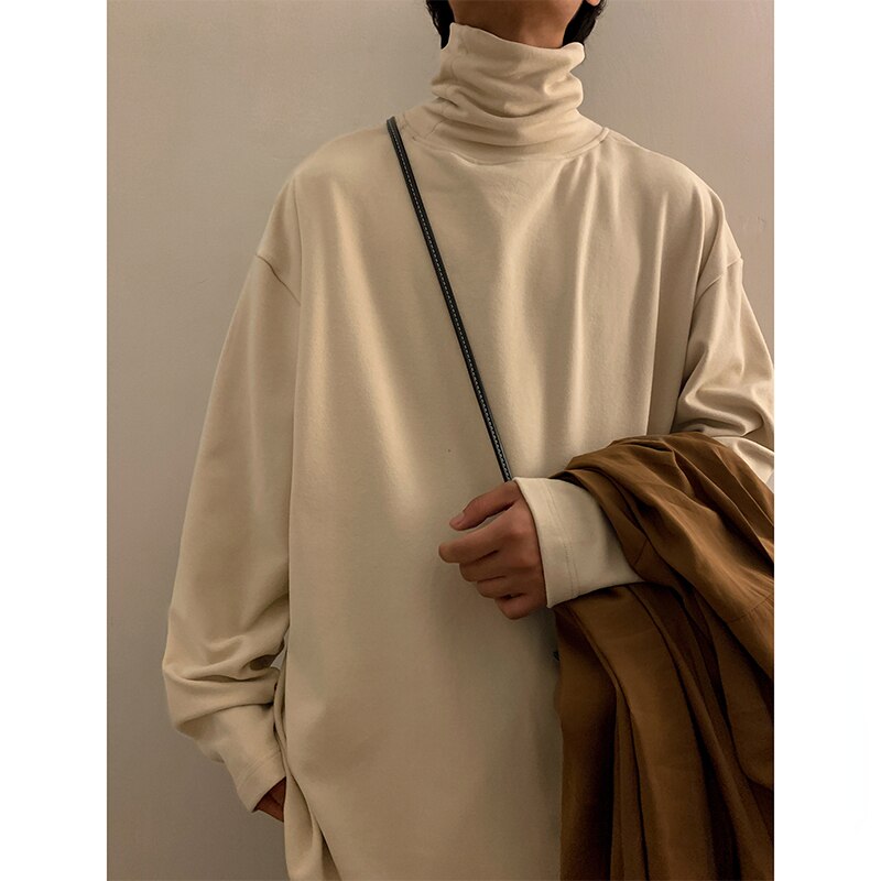 Autumn Men's Turtleneck T-shirts Long Sleeve Solid Color Dralon Male Casual Tops Clothing Fashion Tee Shirts Men Bottoming Shirt