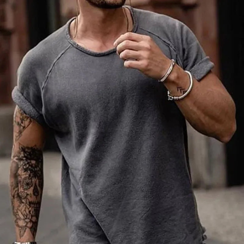 Oversized Vintage T Shirt Men Making Old Short Sleeve Loose Casual Tee Tops Summer Solid Color Fashion T-shirts Streetwear