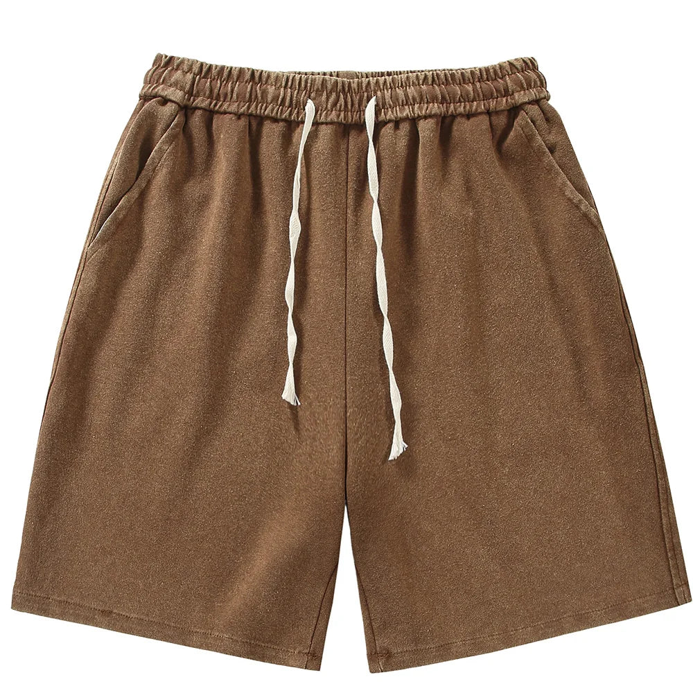 saferido 2024 New Distressed Summer Shorts Men 320G Heavy Cotton Drawstring Harajuku Loose Sweatshorts Male Casual Short Pant Streetwear