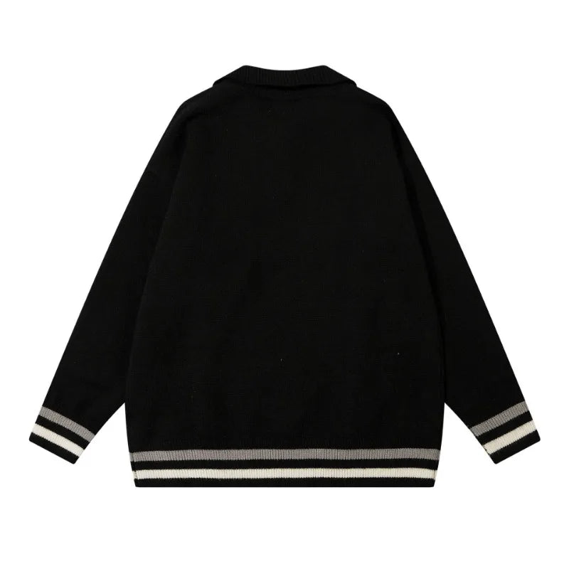saferido Japanese Style Fresh Polo Men Sweater Student Couple Knit Sweater Pullover 2023 Harajuku Winter College Style Top Mens Clothes