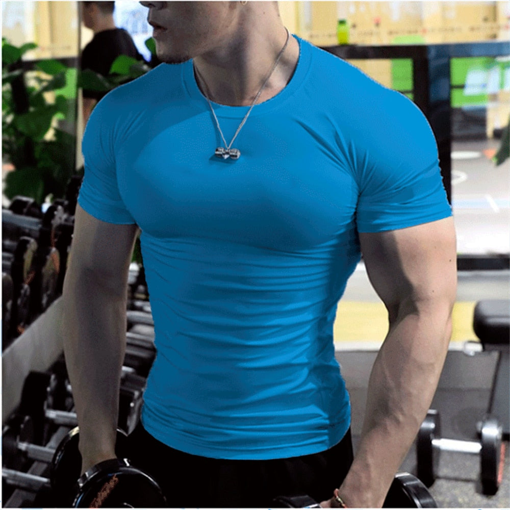 Men's Summer Short Sleeve Fitness T Shirt Running Sport Gym Muscle T-shirts Oversized Workout Casual High Quality Tops Clothing