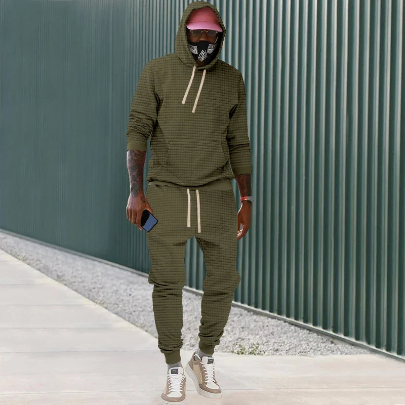saferido New Spring and Autumn Men's Jacquard Hoodie Set Men's Leisure Sports Set Men's
