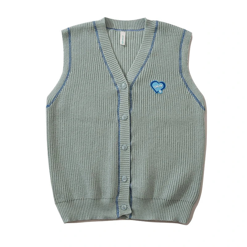 saferido Korean Knitted Cardigan Men Causal V-neck Solid Student Sweaters Vest Harajuku Loosed Couple Sleeveless Vests Spring Autumn