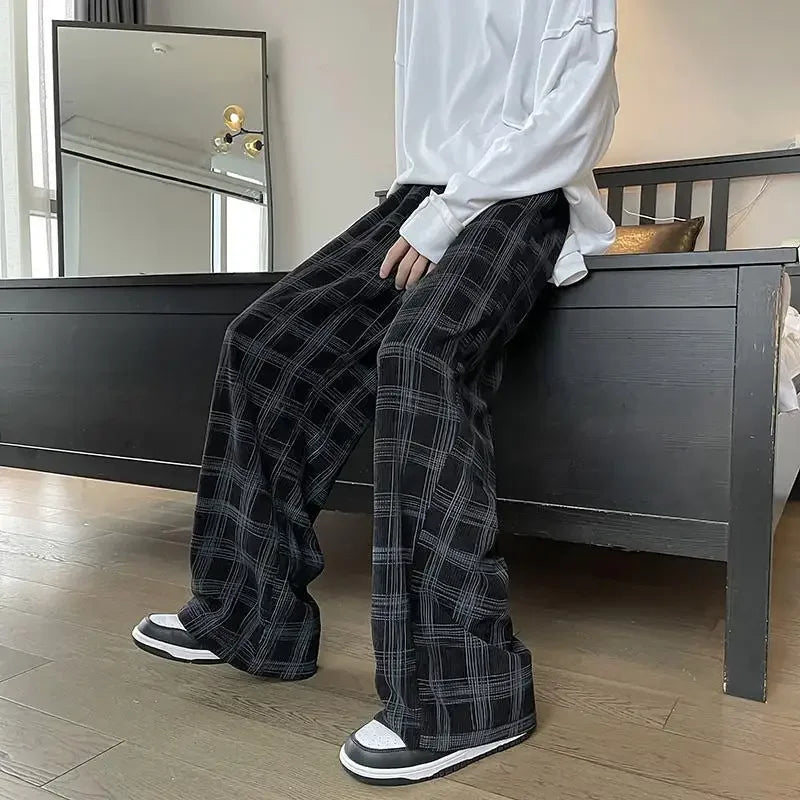 saferido Check Trend Plaid Baggy Trousers For Men Loose Classic Korean Style Designer Clothes Big Size Harajuku Fashion Casual Pants Man