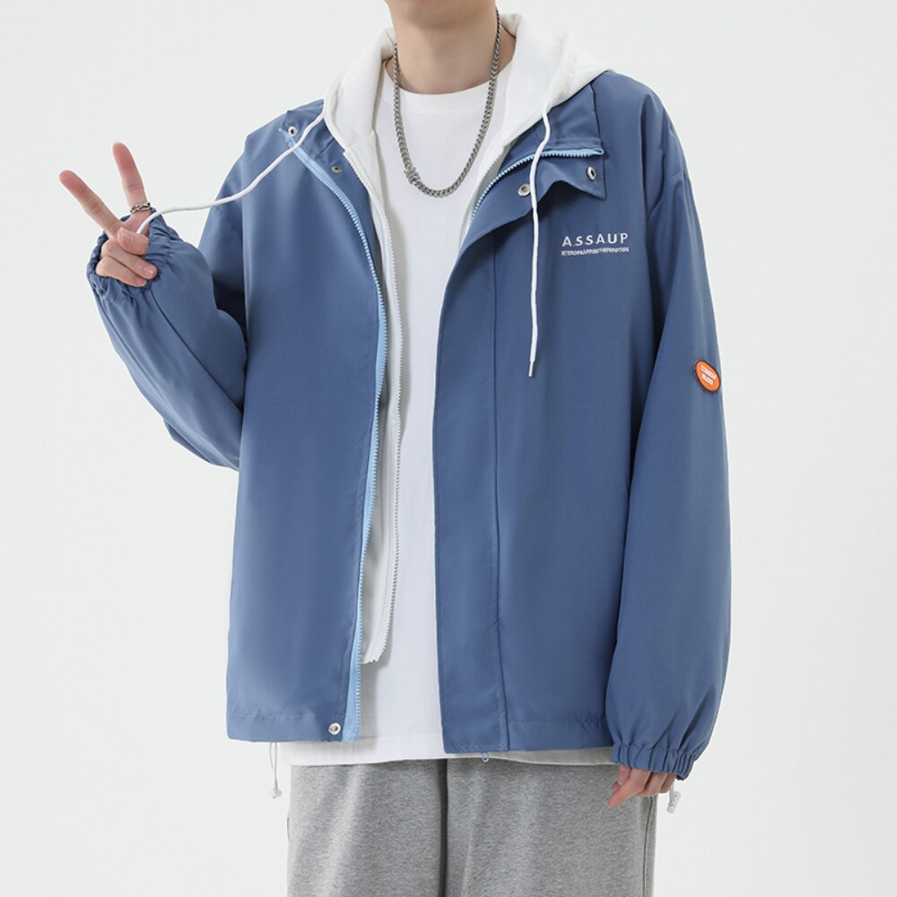 Men's Windbreaker Jacket With Hood Streetwear Outdoor Jackets Men Hip Hop Japan Style Harajuku Hoodies Jackets Men