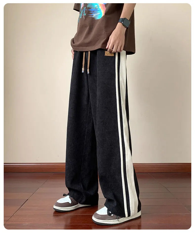 saferido Men's Casual Pants Loose Straight Corduroy Pants Elastic Waist Sweatpants Fashion Streetwear Spring Men Sports Jogger Trousers