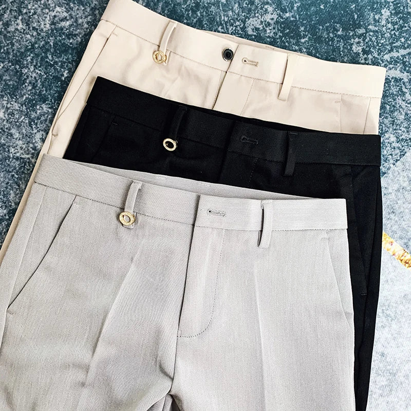 saferido Men British High Waist Straight Pants Men Social Trousers Pant Italian Mens Formal Pant Pantalones Hombre Dress Ankle Pants