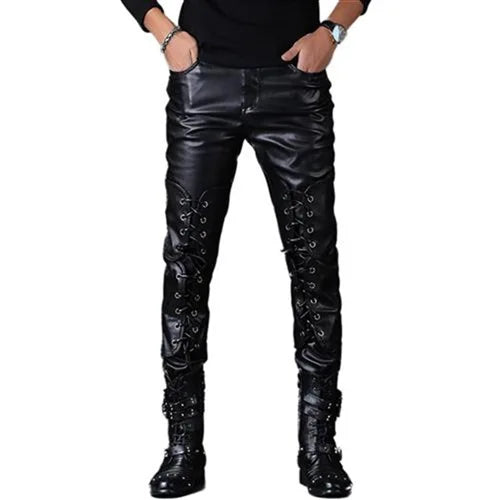 saferido Autumn New Korean Style Tethered PU Leather Pants Men's Pants Slim and Handsome Motorcycle Pants Casual Trendy Men's Pants
