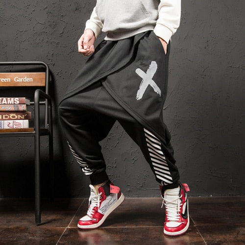 Men Hip Hop Punk Skirt Pants Fake Two Piece Joggers Leggings Mens Nightclub Stage Harem Pants Male Baggy Streetwear