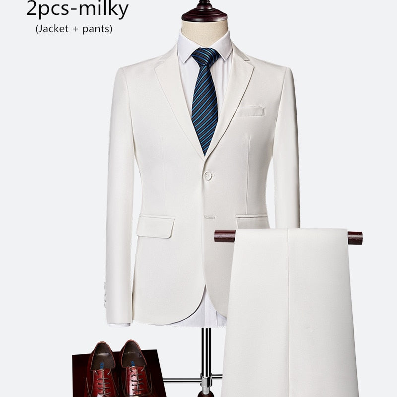 Luxury 3 piece men's wedding suit fashion men's slim solid color business office suit sets large size men Blazer+ pants + vest