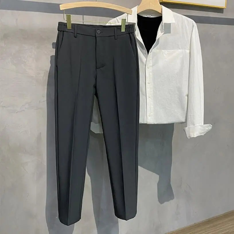saferido Spring Summer Men Thin Suit Pants Korean Fashion Business Office Streetwear Male Clothing Casual Loose Solid Straight Trousers