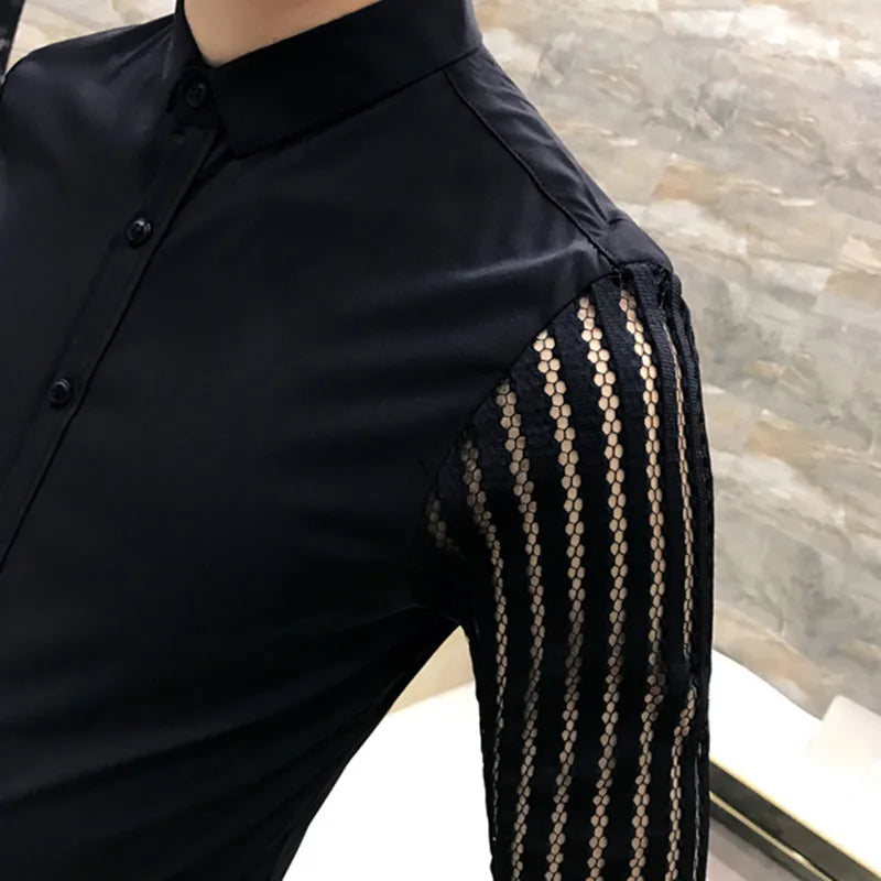 saferido Male Spring Hollow Out Shirt with Long Sleeves/Men's Slim Fit Lapel Business Shirt Brand Clothing Leisure Tops S-3XL