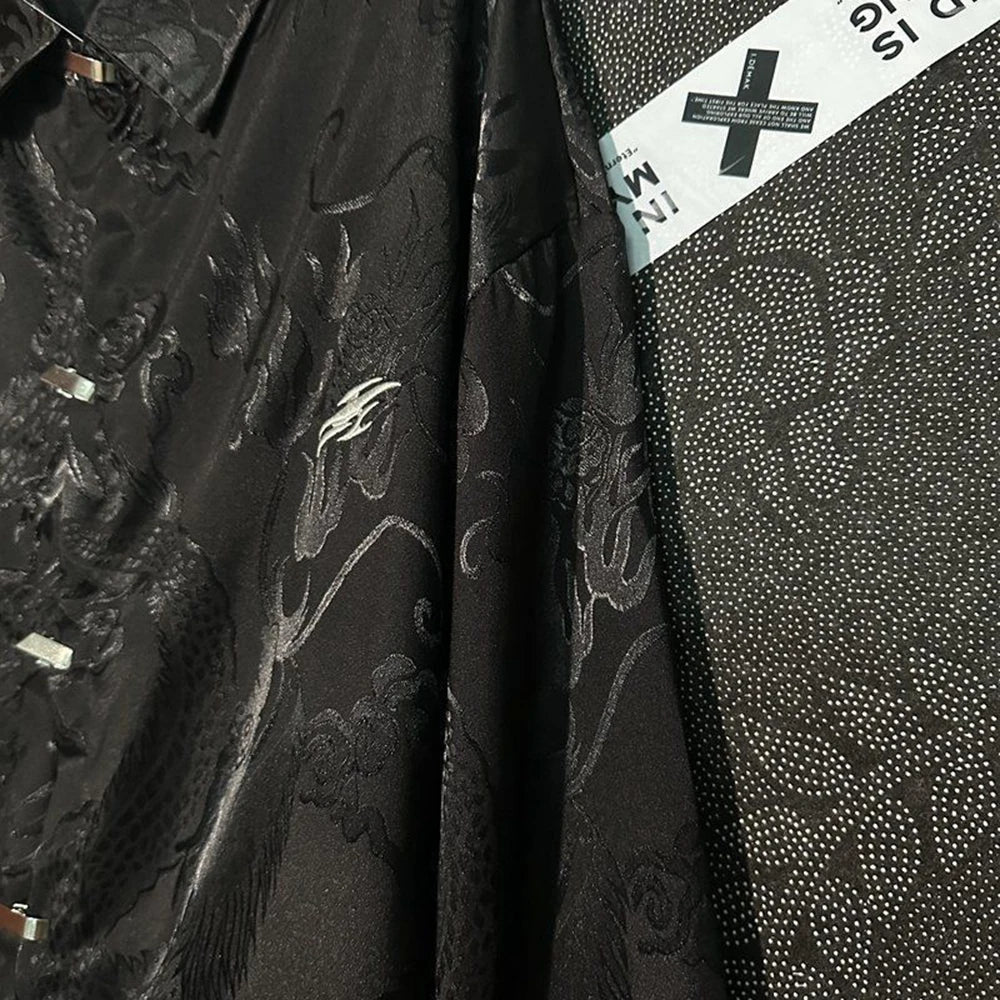 saferido Chinese Style Dragon Totem Printed Shirt for Men 2024 Spring New Fashion Versatile Satin Streetwear Retro Long Sleeve Top Unisex