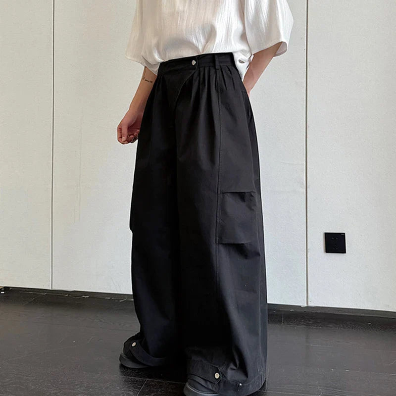 saferido Original Pleated Splicing Design Plain Straight Pants 2024 Spring New Men's Fashion Loose Street Wide Leg Trousers