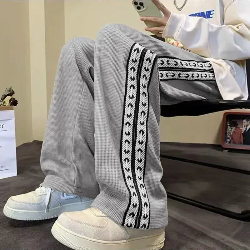 saferido American High Street Casual Jogger Pants Men's Sweatpants Y2K Street Fashion Loose Straight Wide-Leg Baggy Pants Streetwear