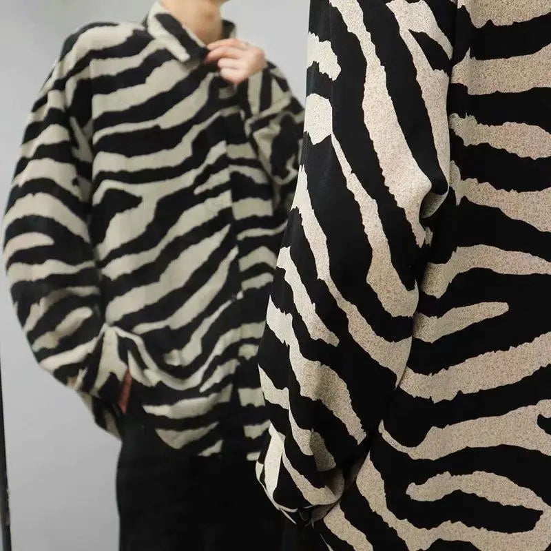 Spring Korean Fashion Sexy Leopard Print Shirts for Men Long Sleeve Lapel Loose Ice Silk Luxury Retro Men's Striped Shirts