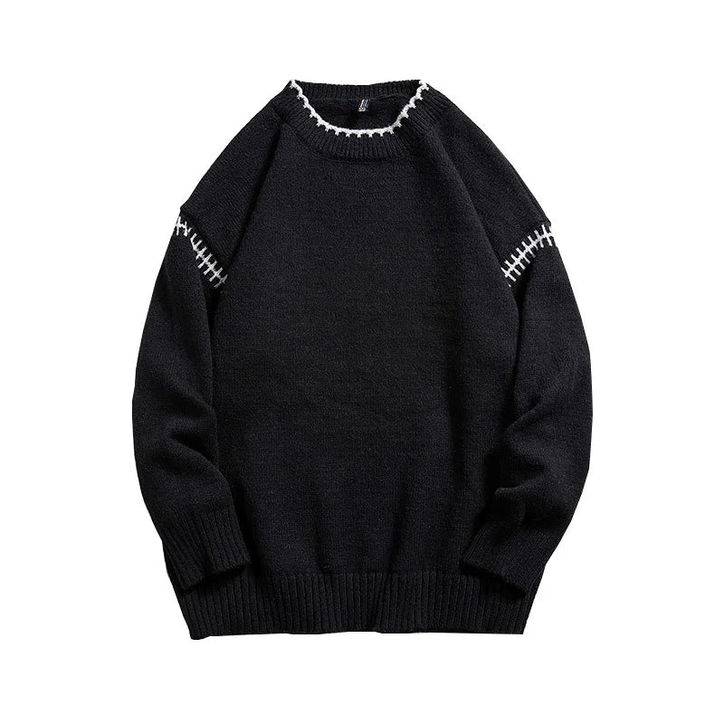 saferido Men's Knit Pullovers Sweaters and Jumpers Vintage Retro Sweater Knitted Pullover Men Korean Streetwear Hip Hop Spliced
