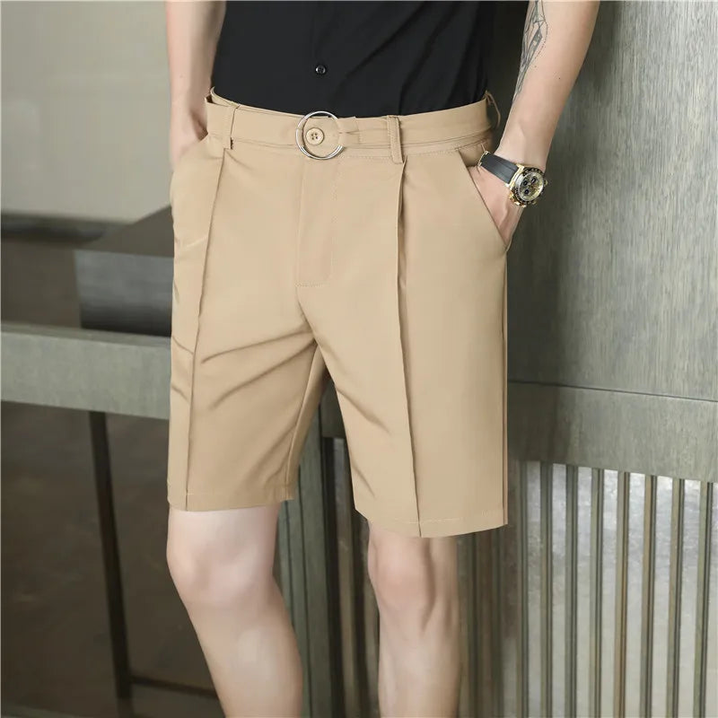 saferido Pleated Shorts Men Summer White Shorts Korean Fashion Casual Shorts Work Wear Clothes Breathable Comfort Slim Fit Bermudas