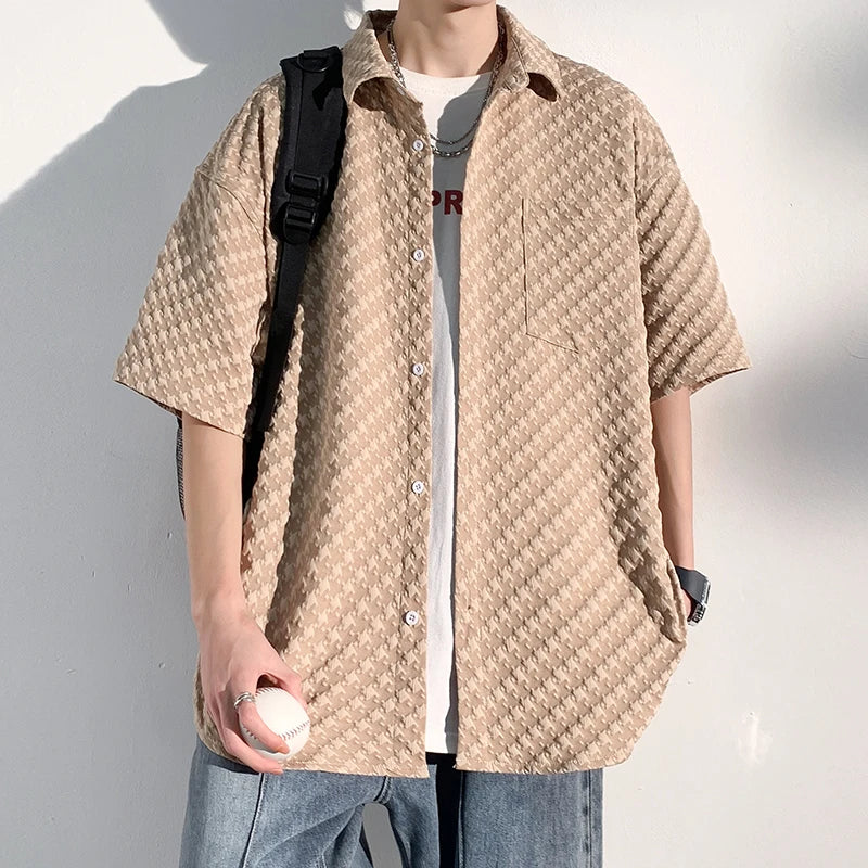 saferido Men's Short Sleeve Shirts Solid Color Blouses Fashion Streetwear Clothes College Style Tops Spring Summer Male Cardigan