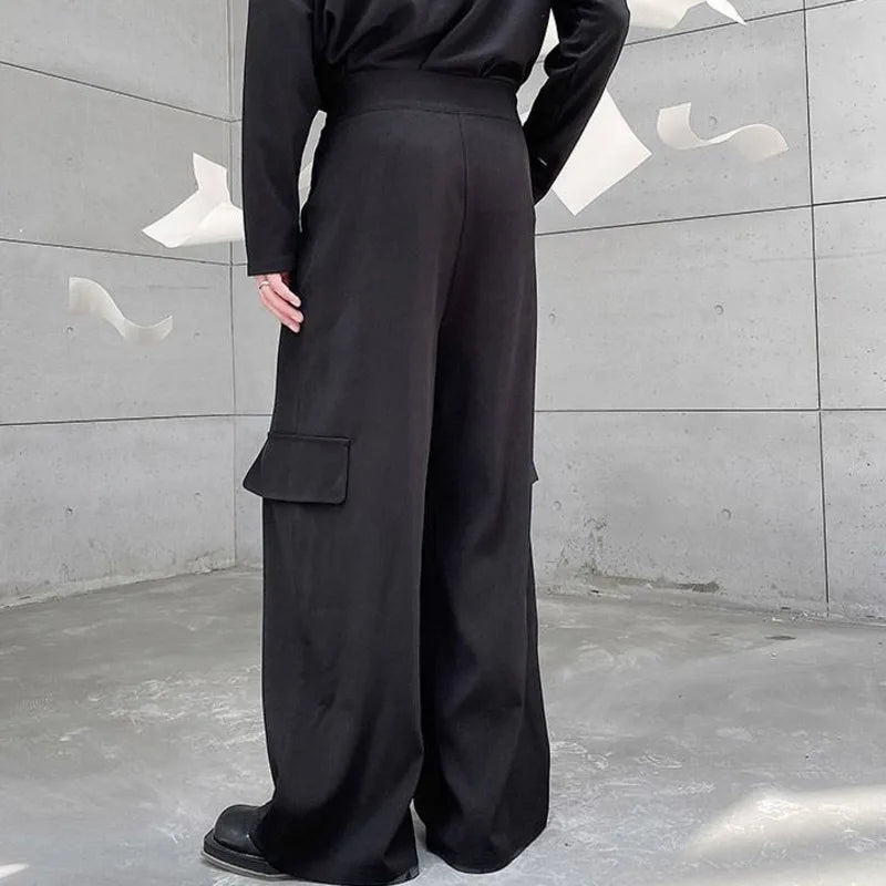saferido Straight Leg Pants Personalized Korean Style Men's Wide Legs Trousers Solid Color Casual 2024 New Summer Fashion