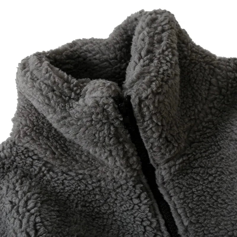 Hip Hop Winter Fleece Fluffy Jacket Streetwear Harajuku Fuzzy Zipper Coat Men Autumn Solid Color Lightweight Jackets Black Beige
