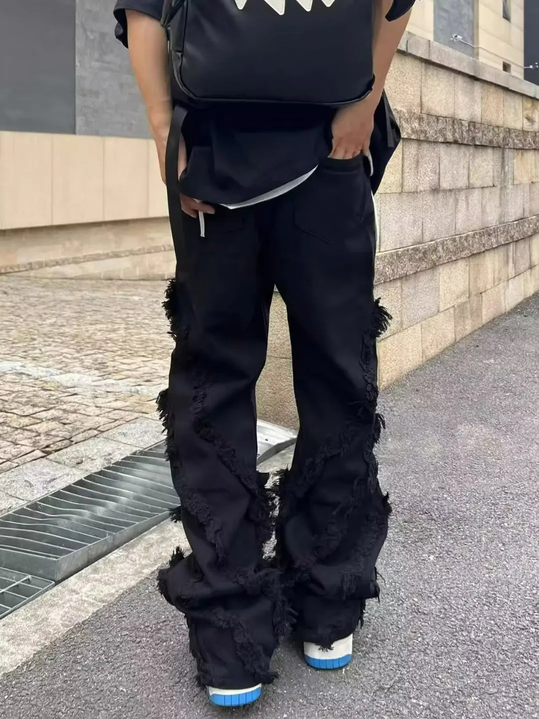 American Style Erosion Damage Raw Edge Street Jeans Men's Harajuku Style Hip-hop Dance Straight White Jeans Women's Y2k Clothing