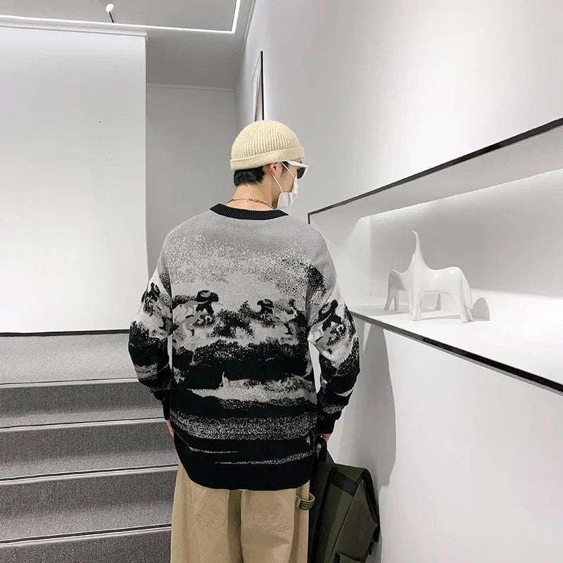 New Autumn Winter Casual Sweater Men Loose Harajuku Style Round Neck Long Sleeve Mens Fashion Pullovers Trendy Sweaters
