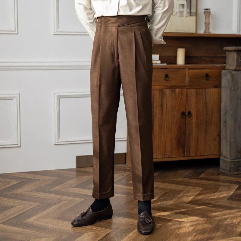 Men's Light Luxury Naples Slim-fit Dress Pants Fashion Casual Solid Color British Retro Premium Elegant Popular Leisure Trousers