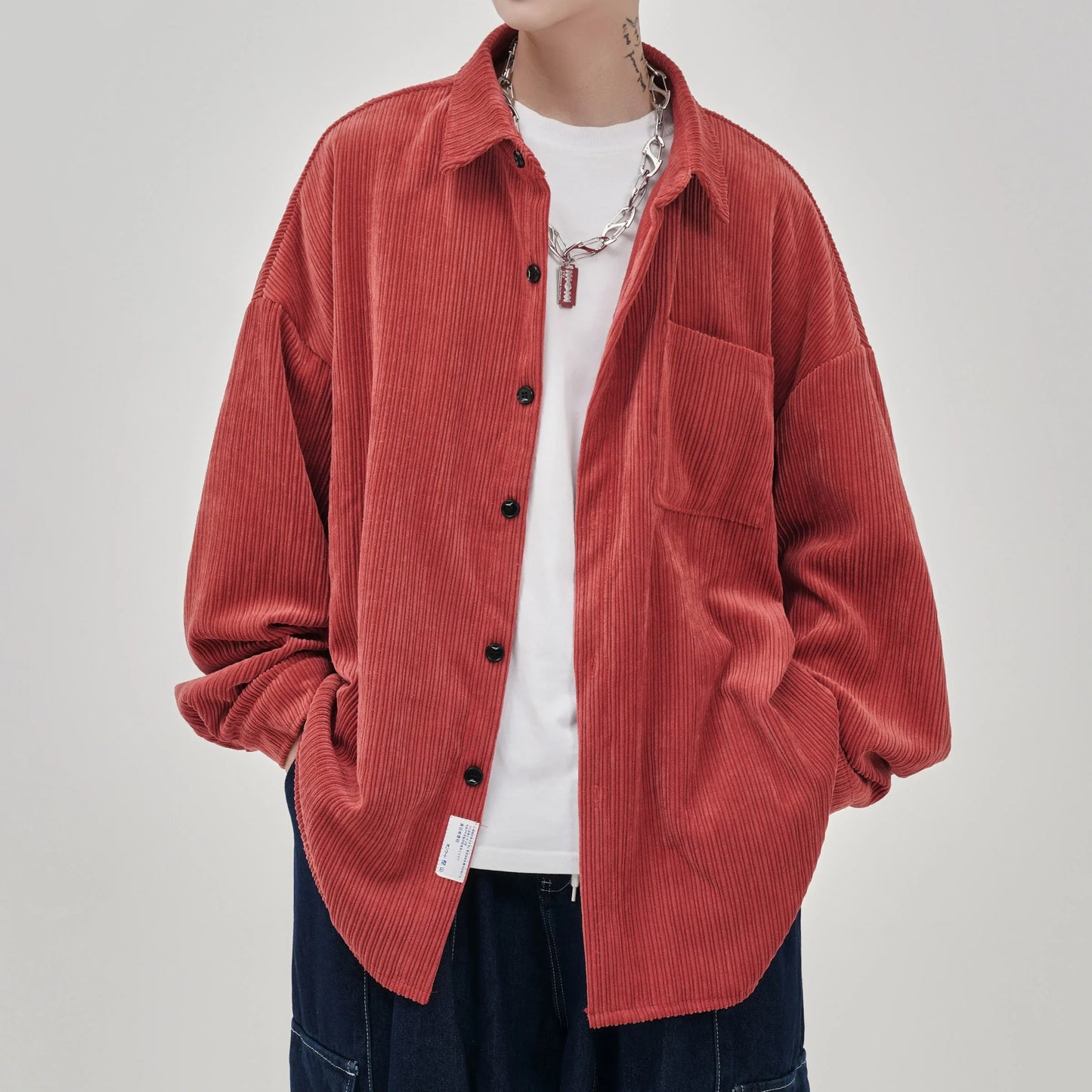 saferido Oversized Shirt For Men Streetwear Men's Corduroy Long Sleeve Shirts Harajuku Korean Shirt Unisex Fashion Clothing