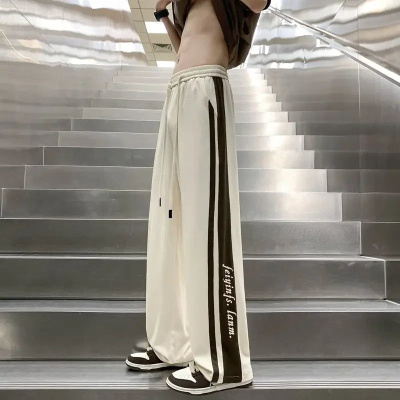 saferido Man Sports Pants Thin Trousers Striped Straight Summer Xxxl Loose Sport Korean Popular Clothes Y2k Baggy Gym Sweatpants for Men