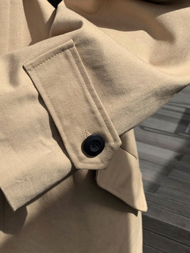 Spring Autumn Long Oversized Black Khaki Trench Coat Men Raglan Sleeve Single Breasted Loose Casual Korean Fashion