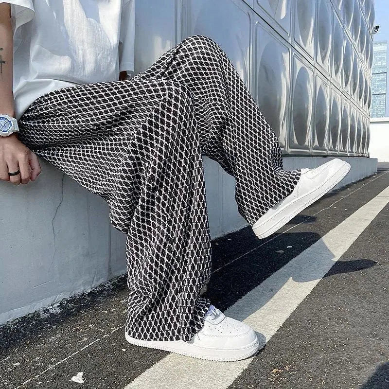 Men's Casual Pants Hip Hop Hippie Trousers Male Plaid Loose Summer Stylish Korean Style Y2k Cotton Long New In Comfortable