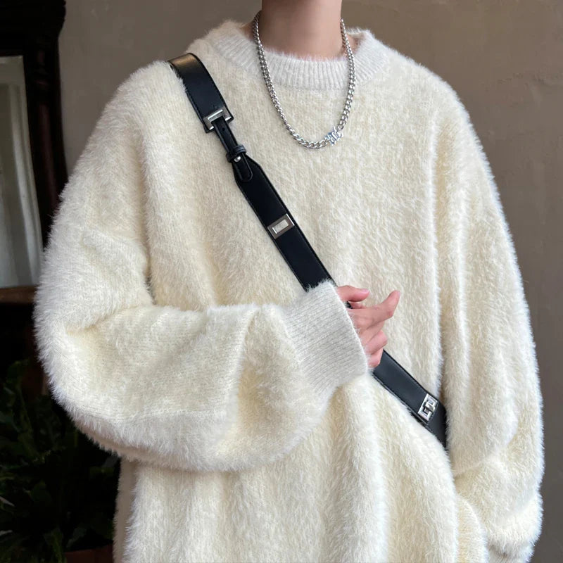 saferido Harajuku Mens Knitted Sweater Men's Wool Pullovers Autumn Winter Tops Men Casual Clothes Crewneck Sweater