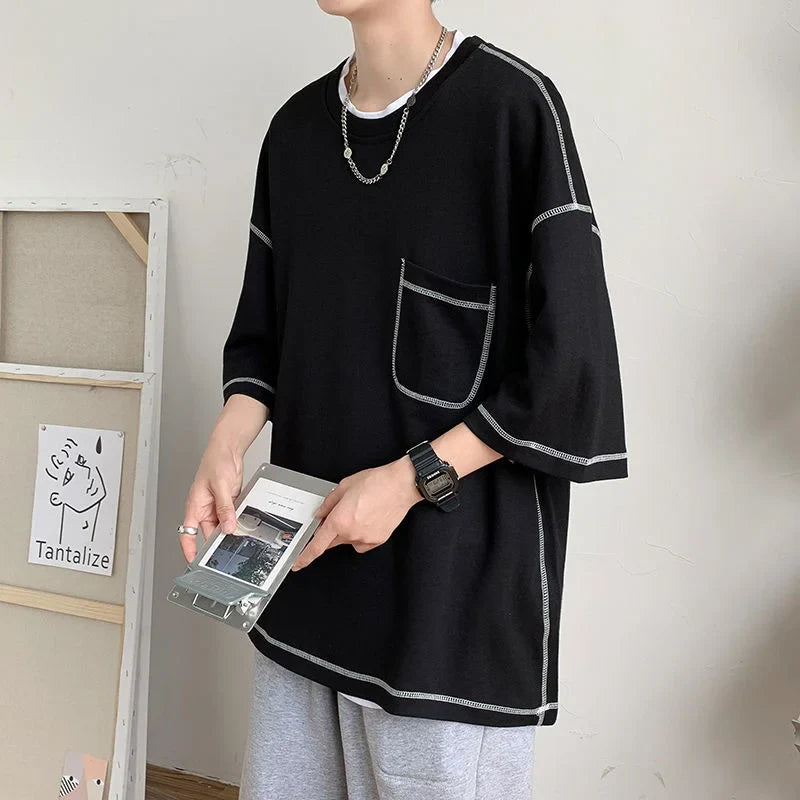 saferido Summer Men's Round Neck Casual T-Shirt Short Sleeve Loose Popular White/black T Shirts Oversized Style Tshirts M-2XL