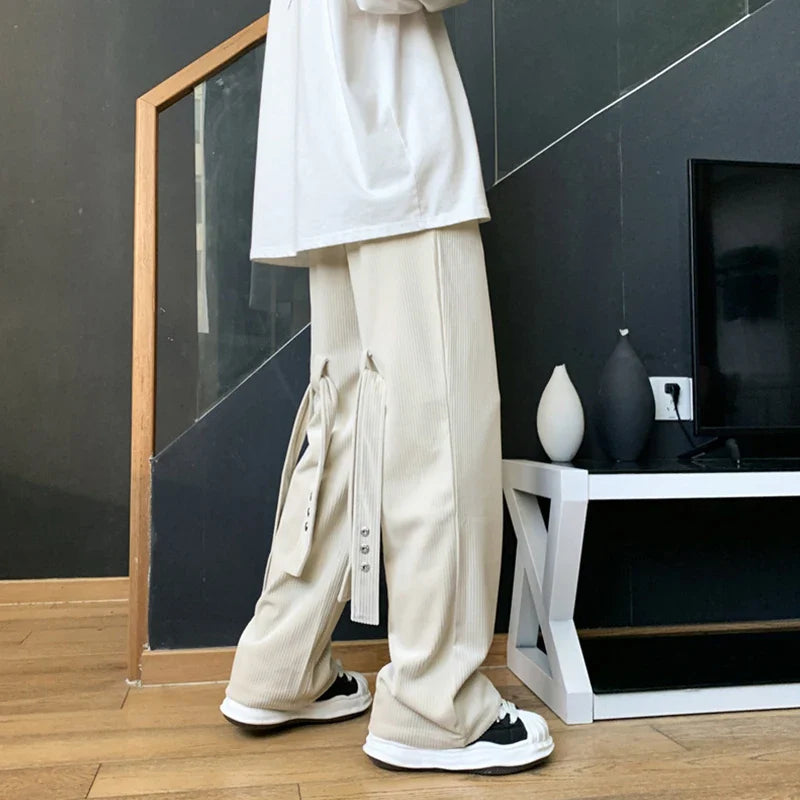 saferido Corduroy Cargo Pants Men Streetwear Black Cargo Trousers Male Hip Hop Harajuku Brown Loose Japanese Vintage Korean