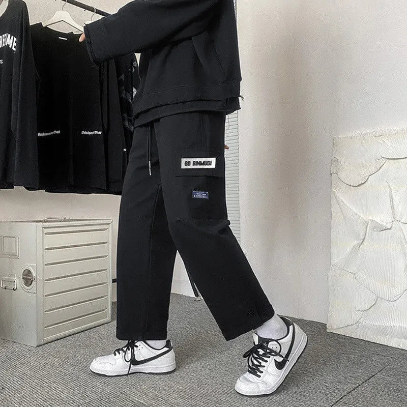 saferido Spring Autumn Casual Print Patchwork Cotton Wide Leg Pants Man Loose Y2k Pocket Hip Hop Cargo Straight Male Trousers Streetwear