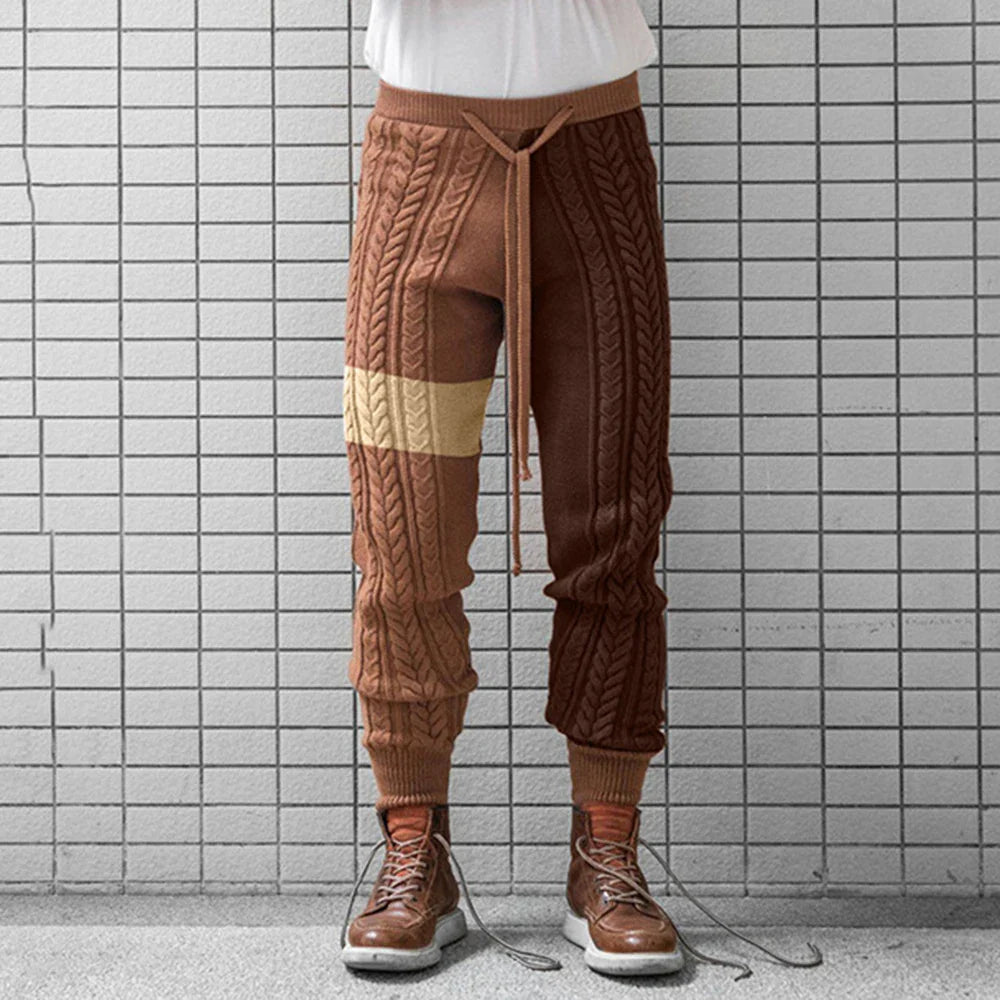 saferido Mens Color Block Casual Knitted Pants Autumn Winter Genderless Fashion Trend American Contrast Color Ribbed Cuff Trousers Unisex