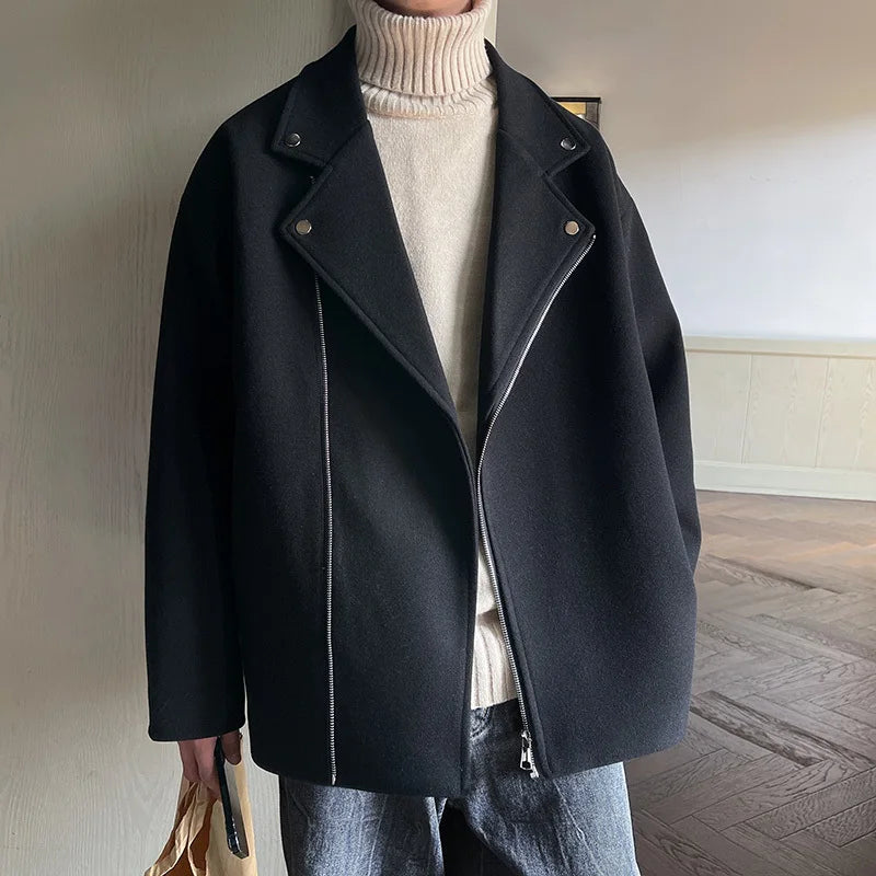 Winter Thickened Short Woolen Coat Men Warm Casual Zipper Woolen Jacket Men Korean Loose Thick Woolen Coat Mens Jackets Coat