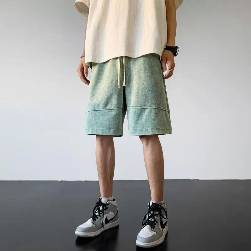 saferido Streetwear Washable Old Shorts Men's Fashion Brand Loose Summer American Casual Sports 5/4 Pants Large