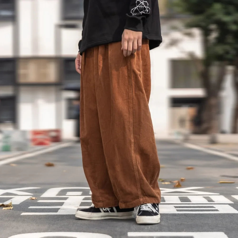 saferido Men Pants Casual Retro Harajuku Ins Fashion Trousers New High Street Baggy Wide-leg Pants All-match Corduroy Unisex Pantalones