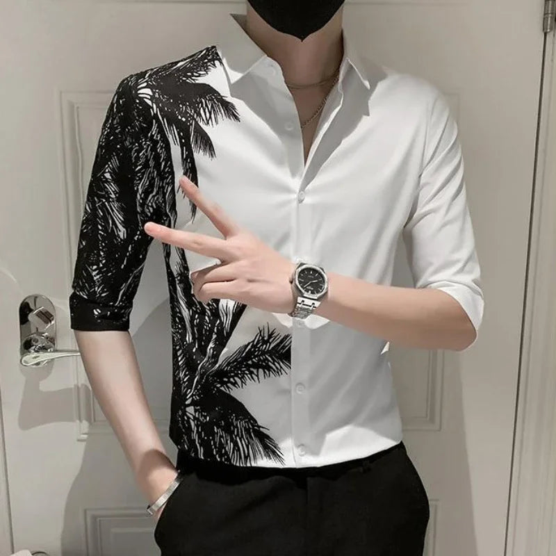 saferido Male Shirts Graphic Oversize White Half Sleeve Men's Shirt with Sleeves Designer Slim Fit Normal Fashion 2024 Korean Style Xxl I