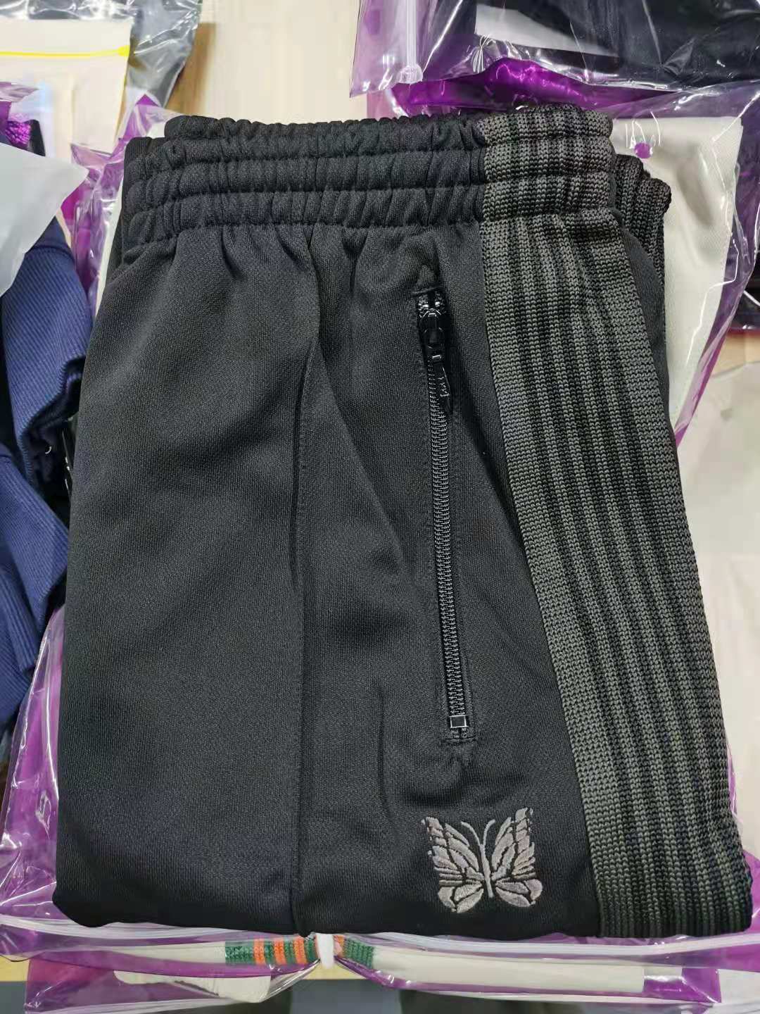 Similar All Black Needles Pants Men Women 1:1 High Quality Embroidered Butterfly Needles Track Pants Straight AWGE Trousers
