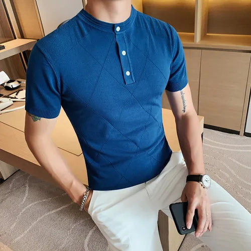 saferido New Fashion Man Ice Silk Knitting Polo Shirt Casual Cotton British Style Slim Men Short Sleeve High Quantity Polo Shirts