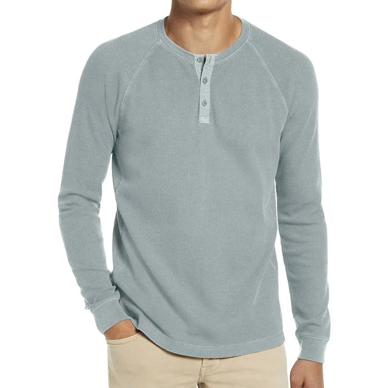 saferido Spring Autumn Long Sleeve Tshirt Men Fashion Henry Collar Solid Color Casual Pullover Tops Mens Knitting Tees Man Clothing