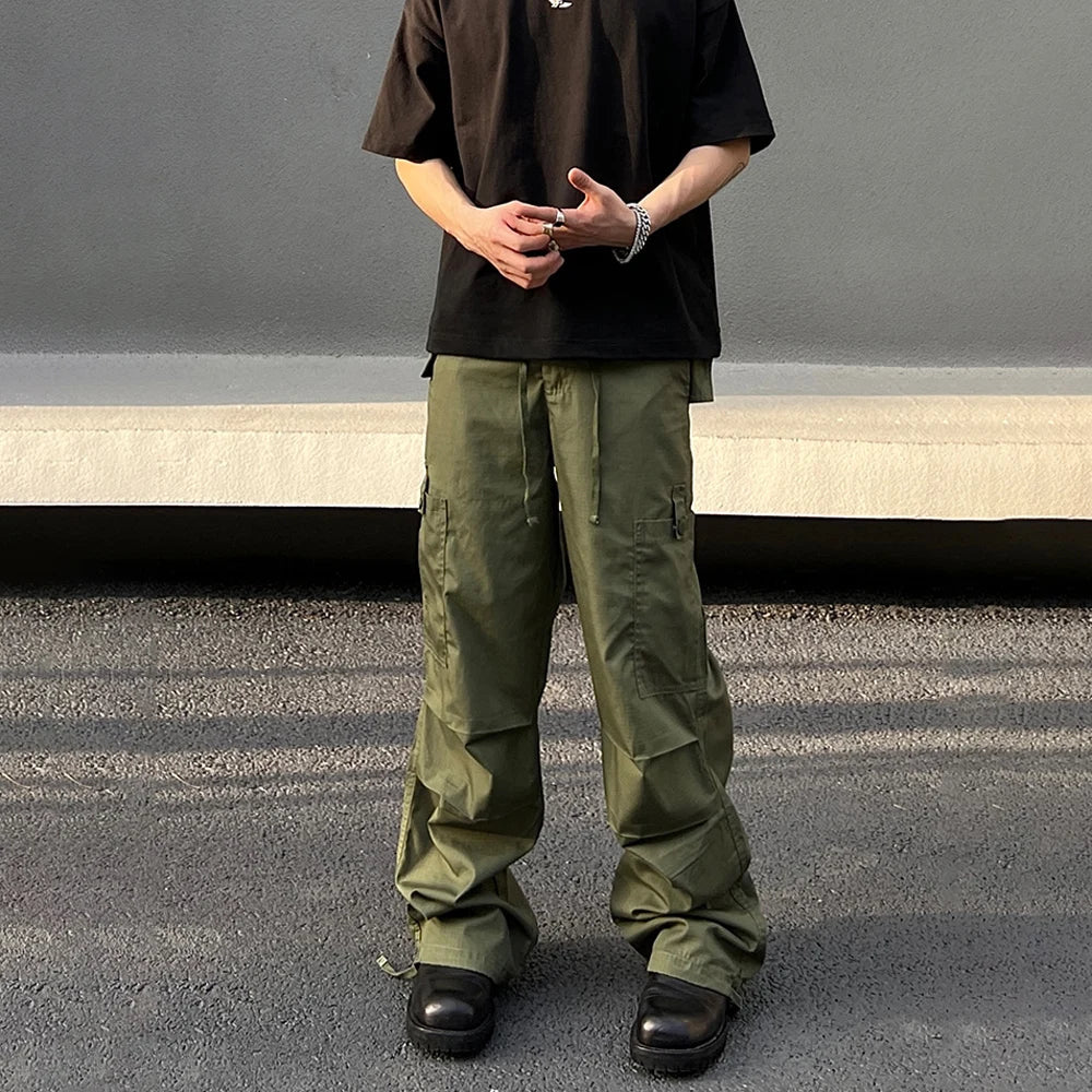 Army Green Cargo Pants Mens Baggy Summer Multi-pocket Loose Casual Fashion Y2k Autumn Straight-leg Streetwear Wide Leg Trousers