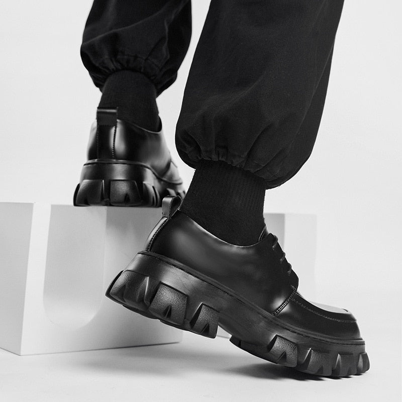 saferido Male Leather Shoes Men New Chunky Platform Retro Work Shoes Spring Autumn Derby Shoes Low Top Man Casual Flats
