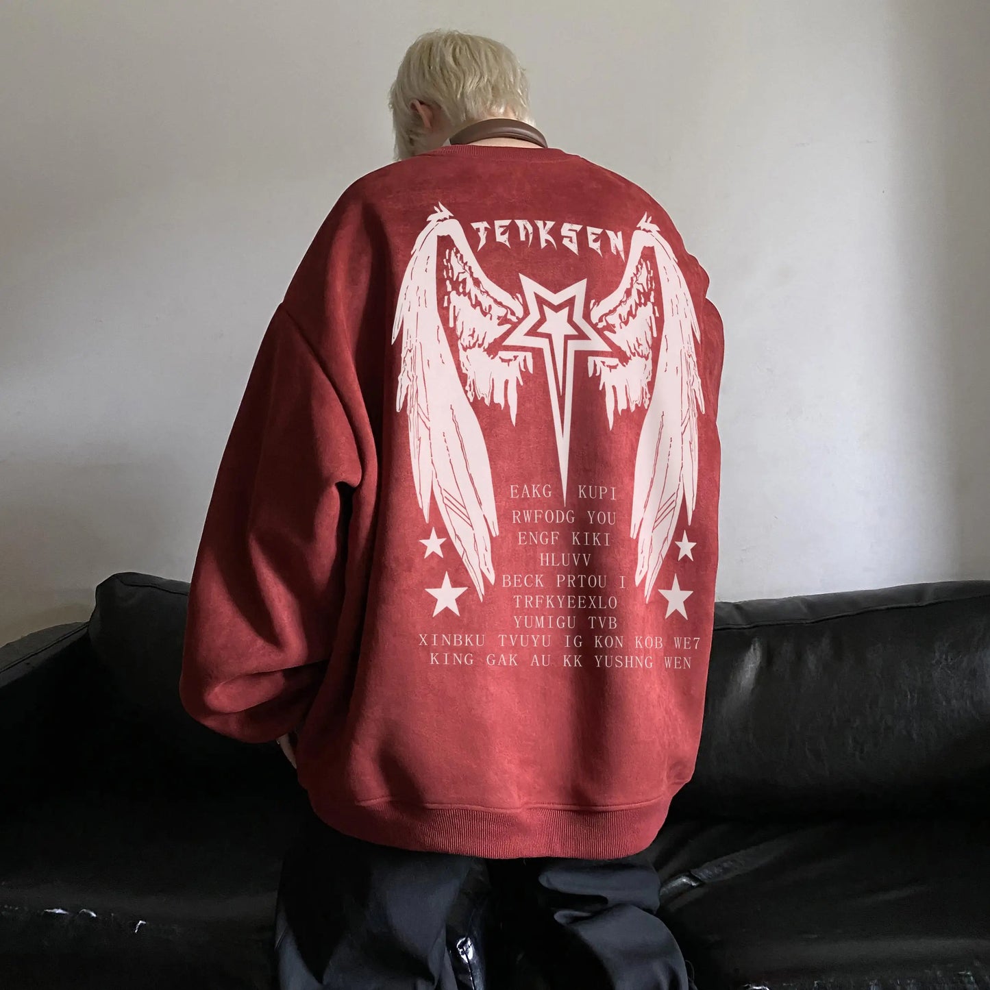 saferido High Street Men Sweatshirt Angel Wing Graphic Printed Gothic Style Pullover Sweatshirts Oversize Baggy Hip Hop Round Neck Hoodie